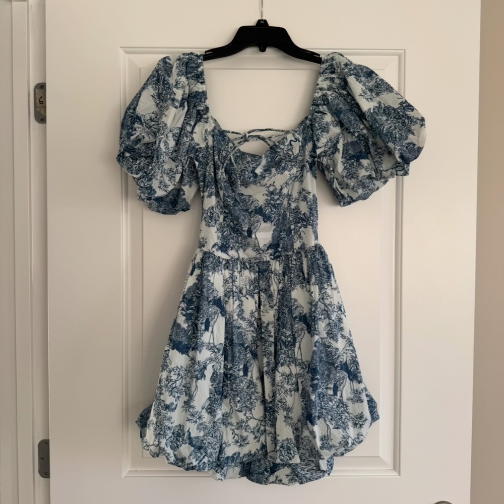 Puff Sleeve Printed Bubble Mini Dress